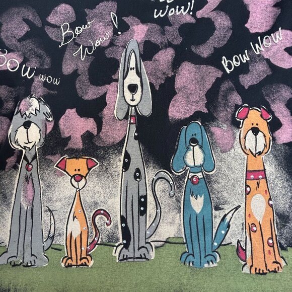 Womens Black "Bow Wow" Dog Print Long Sleeve V-Neck Top Multicolor Casual Basic - Picture 5 of 9